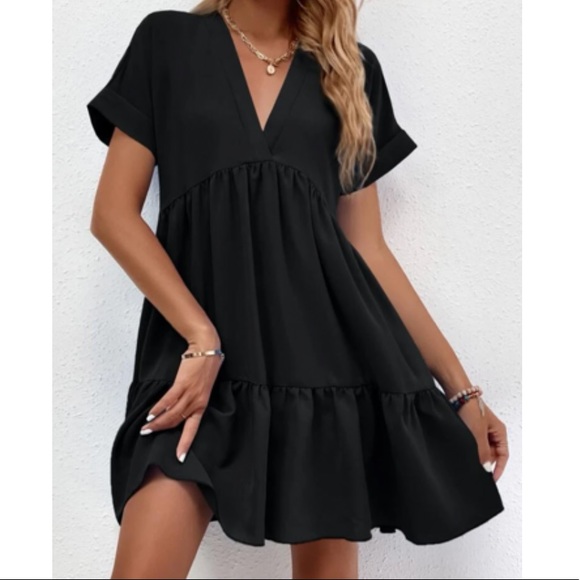 Boho cuff sleeve V neck ruffle hem dress - Picture 9 of 16